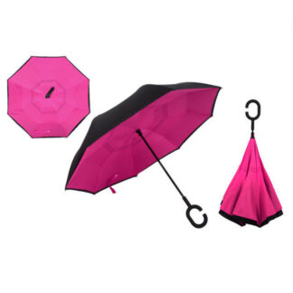 Reverse folding umbrella with double canopy